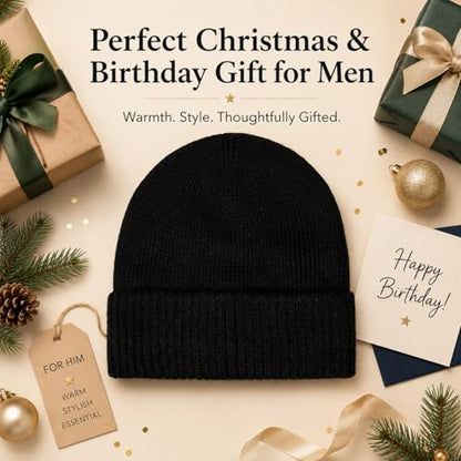 Men’s Plus Size M/L-XXL Merino Wool Beanie for Big Heads - color: Black, size: X-Large-XX-Large