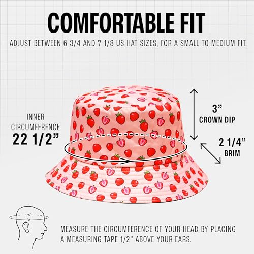 Rave Bucket Hat for Women & Men - Cute Bucket Hats - Festival Hat Adjustable 50+ SPF Protection Rave Accessories - color: Strawberry