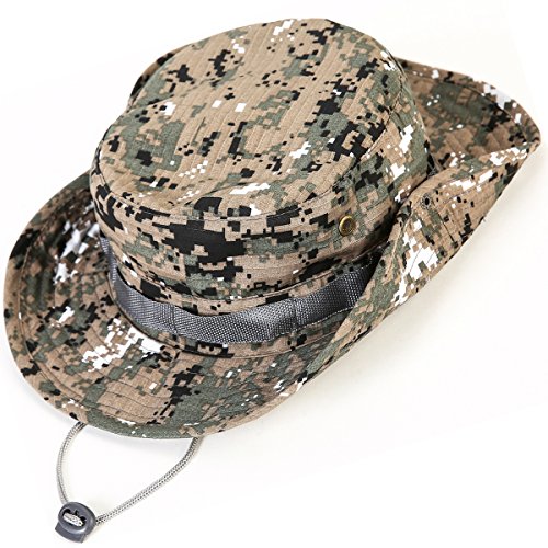 Wide Brim Boonie Hat, Men & Women Top Camo Bucket Hats for Safari Military Beach - color: Green Digi