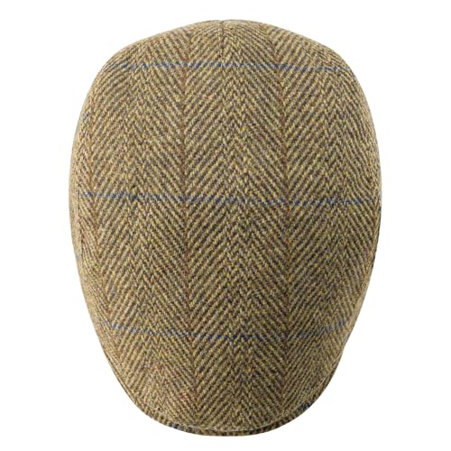 FEINION Men Wool Blend Flat Cap Tweed Newsboy Ivy Hat - color: Plaid Khaki