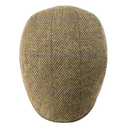 FEINION Men Wool Blend Flat Cap Tweed Newsboy Ivy Hat - color: Plaid Khaki