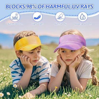 Kids Sun Visor Hats for Girls Boys, Packable Cooling Stretchy Visor - color: Purple
