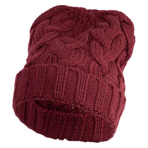 e4Hats.com Chunky Cable Knit Cuff Long Beanie - color: Burgundy