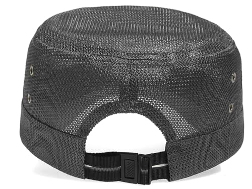 Initlove Cadet Army Cap for Men Women Military Hat Mesh Flat Top Hats for Summer - color: Dark Grey