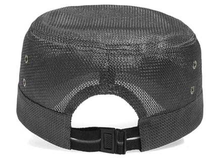 Initlove Cadet Army Cap for Men Women Military Hat Mesh Flat Top Hats for Summer - color: Dark Grey