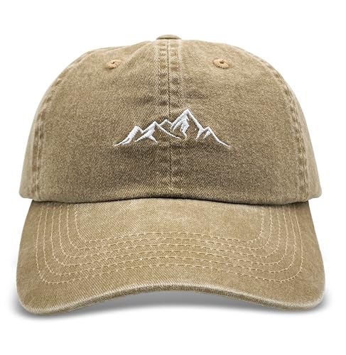 Mountain Embroidery Baseball Cap Vintage Washed Cotton Unstructured Soft Dad Hats for Men Women Adjustable Outdoor Hat - color: Khaki