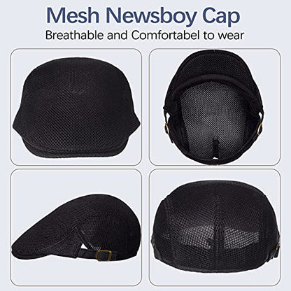 Geyoga 3 Pcs Mesh Newsboy Cap, Adjustable Mesh Cap - color: Light Gray, Deep Gray, Black