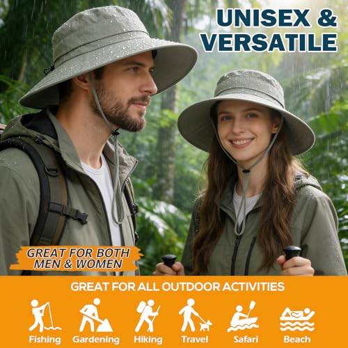 Men's UPF 50+ Waterproof Wide Brim Boonie Hat, Sun & Rain Protection - color: Beige