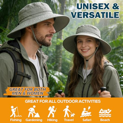 Men's UPF 50+ Waterproof Wide Brim Boonie Hat, Sun & Rain Protection - color: Beige