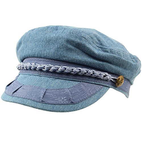 SK Hat shop Men's Summer Cotton Greek Fisherman Sailor Fiddler Driver Hat Flat Cap - color: Denim, size: Small-Medium