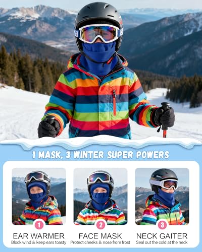 AWAYTR Kids Balaclava Ski Mask for Boys Girls - Fleece Windproof Winter Cap - color: Royal Blue