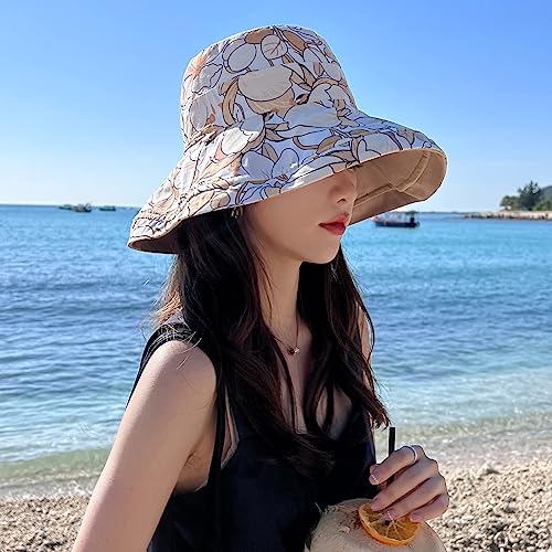 HUAMULAN Wide Brim Women Summer Sun Floppy Hat Reversible Beach Bucket Hat - color: M1744-khaki