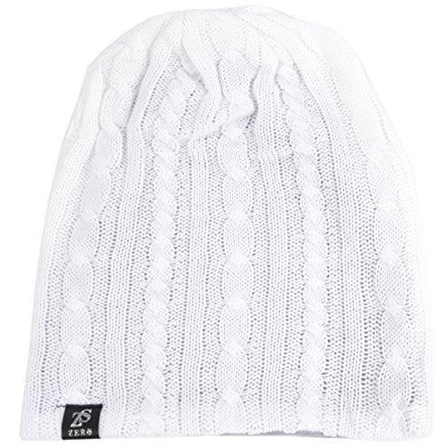 VECRY Men's Slouch Beanie Skull Cap Long Baggy Hip-Hop Winter Summer Hat - color: Cable-white