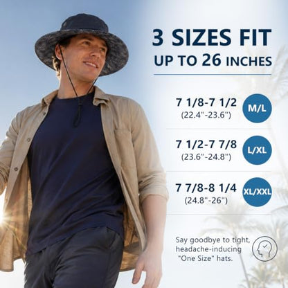 Waterproof UPF 80+ Oversized Bucket Hat for Men with Big Heads - color: Blue/Palm Leaf, size: X-Large-XX-Large