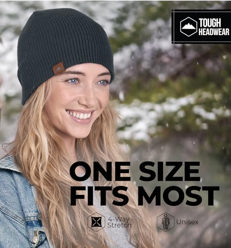 Tough Headwear Ribbed Beanie Hat - Stretch Fit Beanie for Women - Knit Winter Hats for Men - Breathable Knit Caps - color: Dark Gray