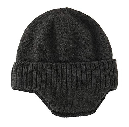 Home Prefer Mens Winter Hat Knit Earflap Hat Stocking Caps with Ears Beanie Hat - color: Dark Heather Grey