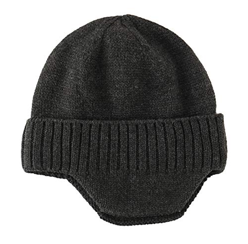 Home Prefer Mens Winter Hat Knit Earflap Hat Stocking Caps with Ears Beanie Hat - color: Dark Heather Grey