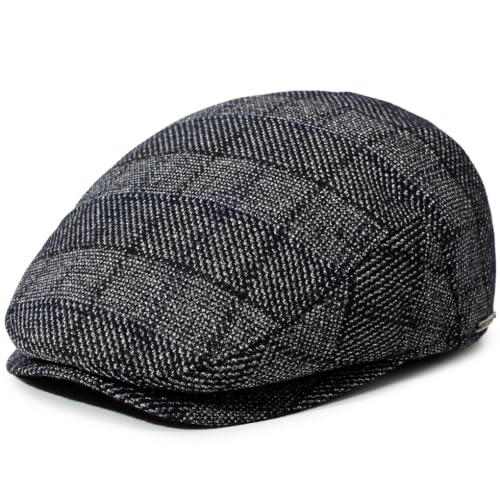 Men's Newsboy Cap with Earflaps Flat Ivy Caps Gatsby Golf Cabbie Hats - color: Blue Square