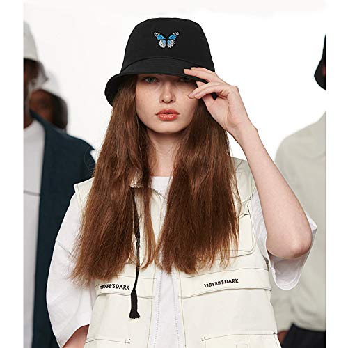 Unisex Bucket Hat Summer UPF 50+ Sun Protection Outdoor Beach Fishing Travel Hiking Hat - color: Butterfly Black