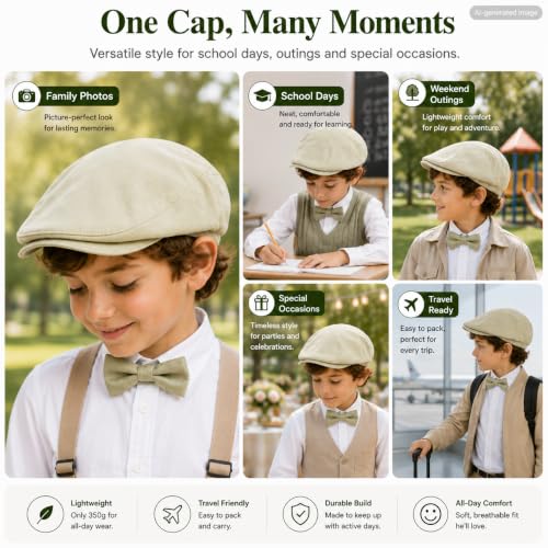 Bienzoe Boys Newsboy Flat Hat: Classic Linen Cap Lightweight - color: Beige, size: 2-3T