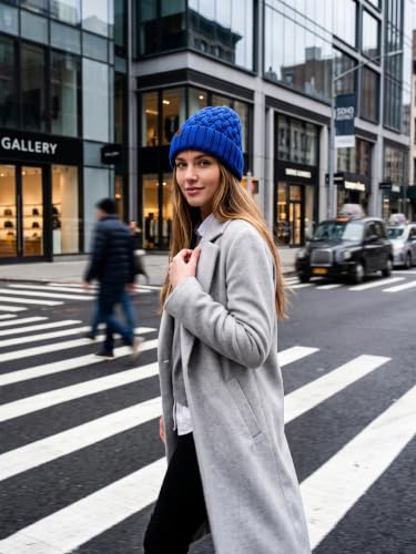 Winter Hats for Women Cable Knit Chunky Skull Cap Fleece Lined Thick Fold Cuff Beanie hat - color: Sky Blue, style: Pineapple