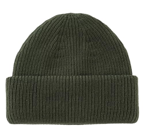 Connectyle Short Fisherman Beanie for Men Women Warm Winter Hats Knit Cuffed Beanies Skull Cap Acrylic Watch Hat - color: Army Green