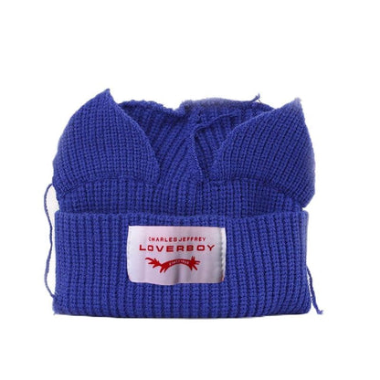 Knitted Beanie Hat Cute Rabbit Long Ears Fun Caps Fluffy Winter Warm Knitted Rabbit Hats Outdoor Slotty Cap - color: Biuez
