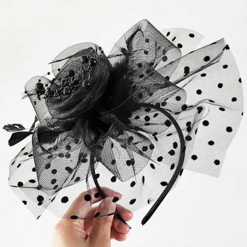 WLBON Fascinators Hat 20s 50s Headband Hair Clips Flower Mesh Veil Feather Headpiece Headwear Women Halloween Carnival Cocktail Wedding Church Cosplay Dress Up Birthday Tea Party Accessories Black - color: Black Tone