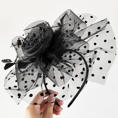 WLBON Fascinators Hat 20s 50s Headband Hair Clips Flower Mesh Veil Feather Headpiece Headwear Women Halloween Carnival Cocktail Wedding Church Cosplay Dress Up Birthday Tea Party Accessories Black - color: Black Tone
