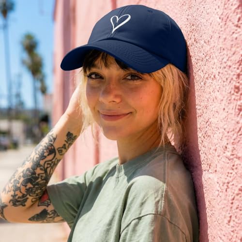Hand Drawn Heart Hat Womens Embroidered Baseball Cap - color: Navy Blue