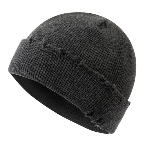 Frayed Knit Hat Winter Beanie for Men Women Hip-hop Slouchy Ripped Knitted Hat Unisex Skull Caps Ski Hat Watch Caps - color: Mg-zzm24pd38-dark Grey