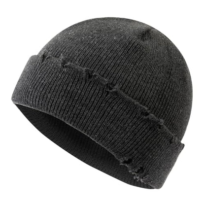 Frayed Knit Hat Winter Beanie for Men Women Hip-hop Slouchy Ripped Knitted Hat Unisex Skull Caps Ski Hat Watch Caps - color: Mg-zzm24pd38-dark Grey