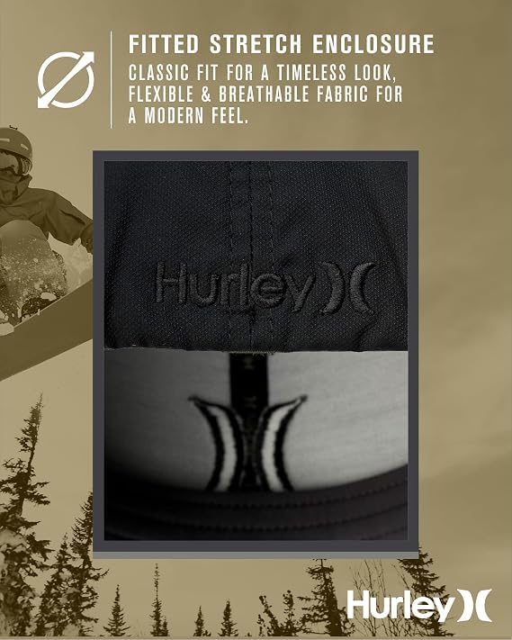 Hurley Mens Baseball Cap Moisture Wicking Flexfit Fitted Hat for Men - color: Black, size: Large-X-Large
