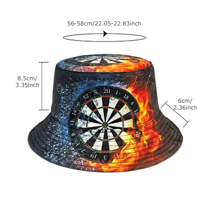 Printed Bucket Hat - Reversible Packable Summer Travel Beach Sun Cap for Men Women Teens - color: Dartboard Fire