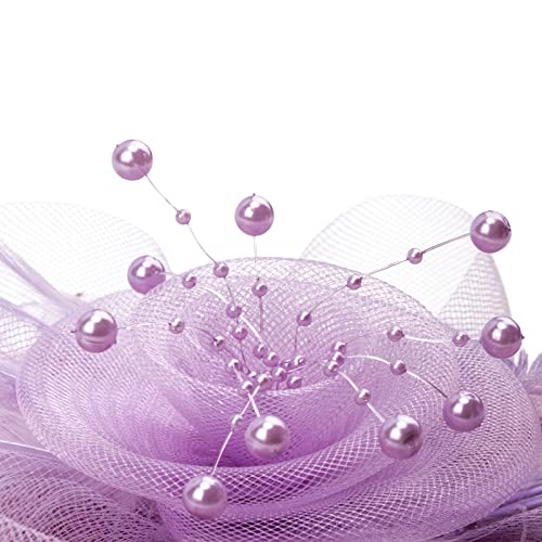 AQOKKA Women Fascinators Hats Flower Fascinators with Headband and Clip Tea Party Headwear for Women and Girls - color: 1 Pc 7" Diameter / Light Purple