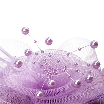AQOKKA Women Fascinators Hats Flower Fascinators with Headband and Clip Tea Party Headwear for Women and Girls - color: 1 Pc 7" Diameter / Light Purple