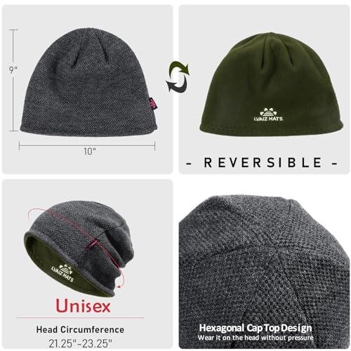 Lvaiz Winter Beanie for Men Women Warm Fleece Lined Reversible Skull Cap - color: Grey+dark Green