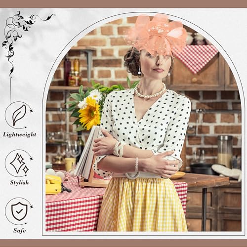 Yaomiao 5 Pcs 1920s Tea Party Accessories Fascinator Hat Gloves - color: Champagne