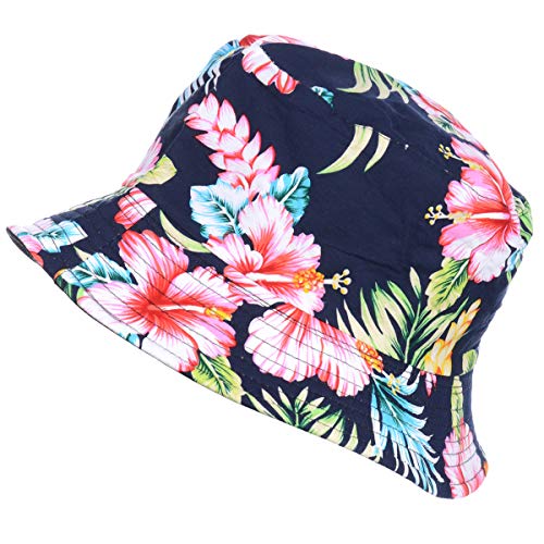 BYOS Unisex Trendy Reversible Lightweight Printed Bucket Hat Packable Outdoor - color: Vintage Flowr Navy