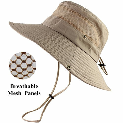 CAMOLAND Mens Fishing Hat Wide Large Brim Sun Hat with Outdoor UV Protection - color: Khaki