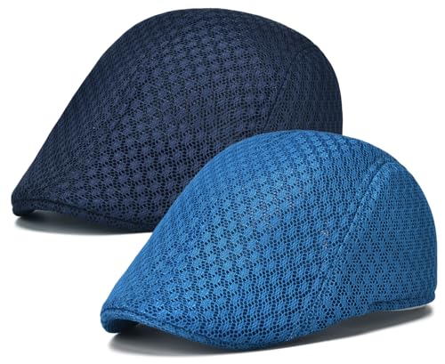 2 Pack Teenagers' Mesh Cap Breathable Summer Newsboy Hat Adjustable Beret Ivy Cap Irish Riding Hiking Hats - color: Navy/Royal Blue