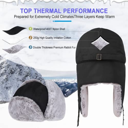 Winter Trapper Hat for Men Women, Russian Ushanka Aviator Warm Cold Trooper Hat for Skiing Hunting Black