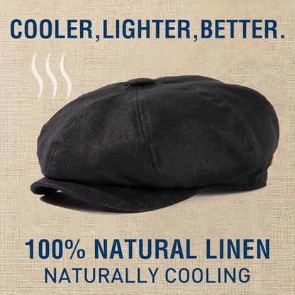 Oversized XL XXL Natural Linen Flat Cap Lightweight 8 Panel Summer Cooling Eco-Friendly Newsboy Hat Golf Outdoor - color: Black, size: Large-X-Large