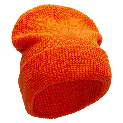 Waffle Knit Cuff Beanie - color: Orange
