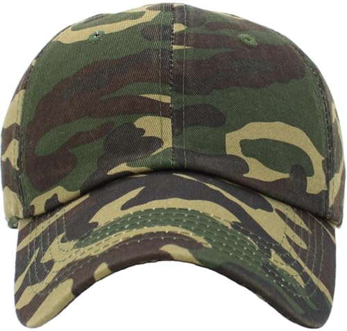 KBETHOS Classic Unisex Cotton Adjustable Low Crown Baseball Cap – Plain Dad Hat - color: Green Camo