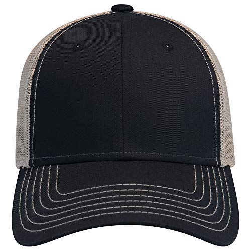 OTTO 6 Panel Low Profile Contrast Vertical Mesh Back Cap - color: Blk/Blk/Kha