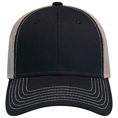 OTTO 6 Panel Low Profile Contrast Vertical Mesh Back Cap - color: Blk/Blk/Kha