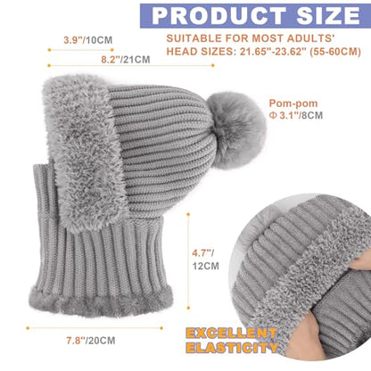 AQOKKA 3 in 1 Knit Fleece Lined Beanie Hat with Scarf and Mask Warm - color: Grey