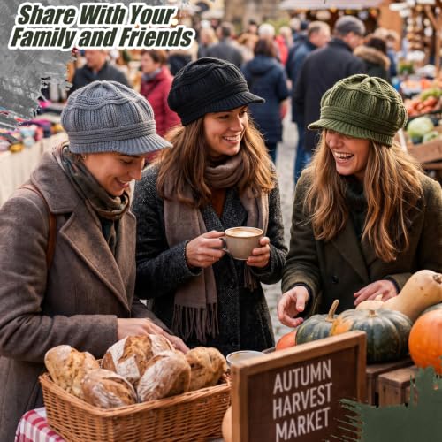Mepase 3 Pieces Women Warm Hat for Winter Slouchy Beanie Cap with Visor Knitted Newsboy Hats for Women Ski Snow - color: Black, Dark Gray, Military Green