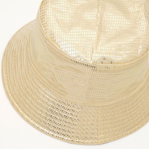 Shiny Metallic Bucket Hat Reversible Beach Fisherman Hats for Women Men - color: Gold a